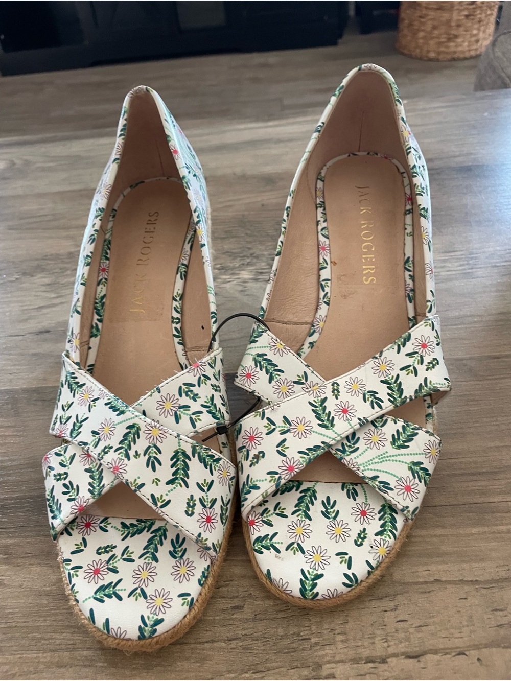 Jack Rogers Palmer CrissCross Wedge espadrille sandal white daisy floral print 9